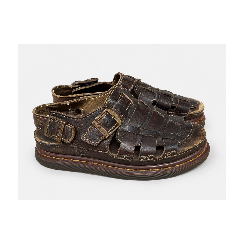 Y2K Dr. Doc Martens Fisherman Sandals Brown Leather Made England US Mens 8/UK 7